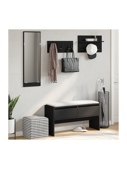 Hallway Furniture with Mirror / Coat Rack & Bench Black 90x31x46.5cm