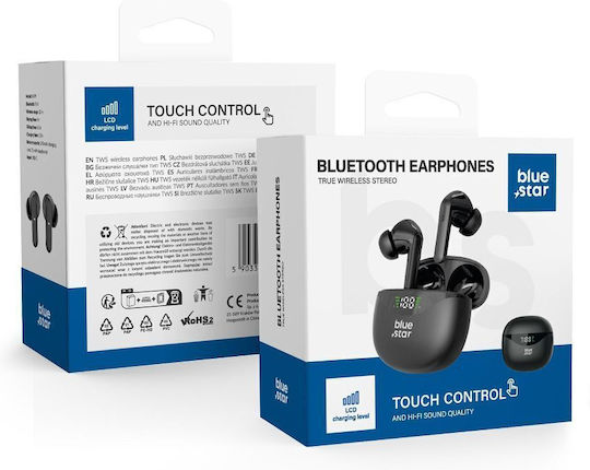Blue Star T60 In-ear Bluetooth Handsfree Ακουστικά με Θήκη Φόρτισης Μαύρα