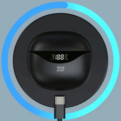Blue Star T60 In-ear Bluetooth Handsfree Ακουστικά με Θήκη Φόρτισης Μαύρα