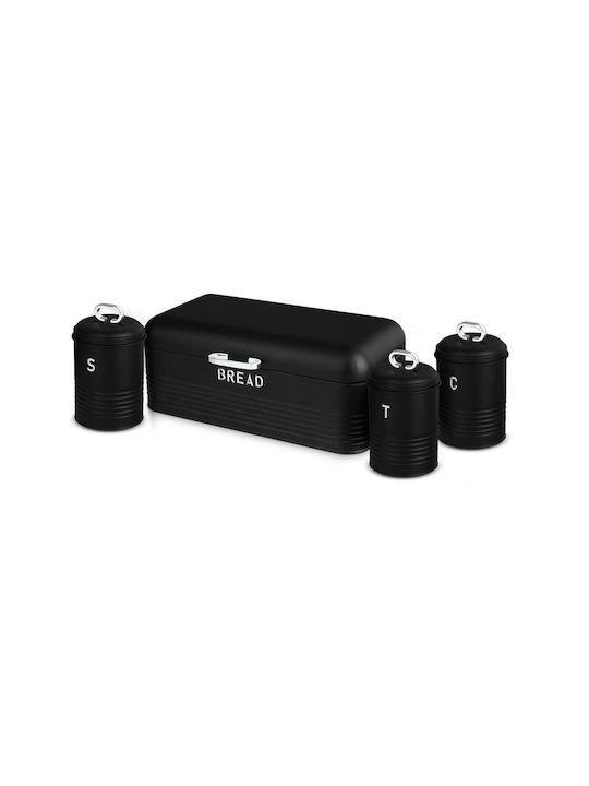 Berlinger Haus Set of 4pcs Containers for Sugar / Coffee / Tea with Lid made of Stainless Steel Black 11.5x11.5x11.5cm