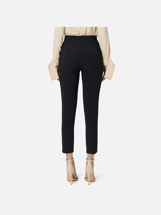 Elisabetta Franchi Women's High-waisted Fabric Trousers in Slim Fit Black