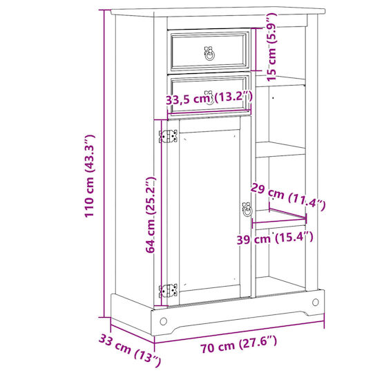 vidaXL Badezimmerschrank B70xT33xH110cm Braun