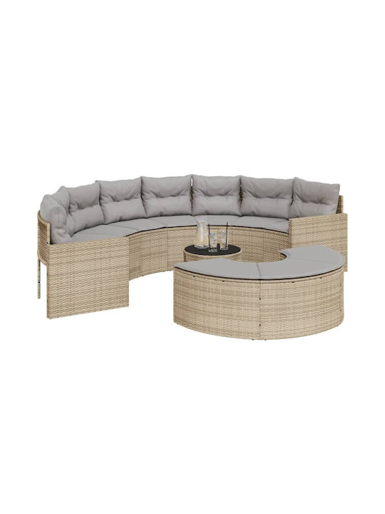 Set Outdoor Living Room with Cushions Beige 3pcs