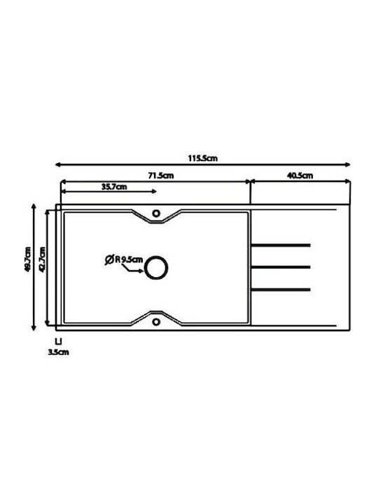 Sanitec Ultra Granite Drop-In Chiuvetă din Granit Sintetic L116xW50cm Nero