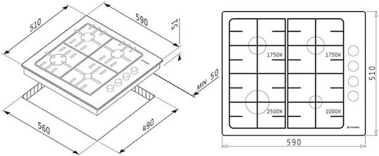 Pyramis 733071 Natural Gas Cooktop Autonomous 59x51εκ.