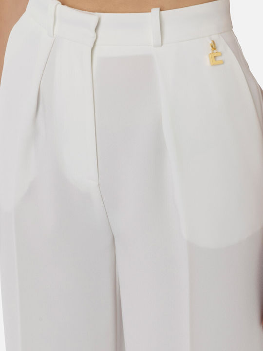 Elisabetta Franchi Damen Krepp Hose in Gerader Linie White