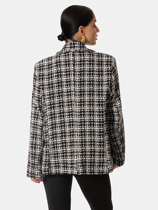Black Plaid Blazer with Silver Buttons