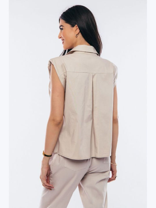 BelleFille Ärmellos Damen Hemd Beige