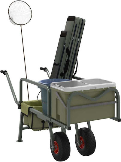 Fishing Trolley 2 Wheels Green Steel Powder Coated 135-145 X 55 X 70 Cm