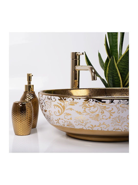 Rea Vessel Sink Porcelain 52x40x13.5cm WHITE/GOLD