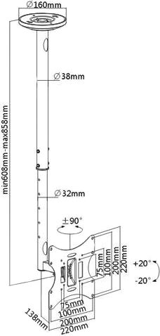 Brateck LCD-504A LCD-504A TV Mount Ceiling up to 42" and 30kg Black