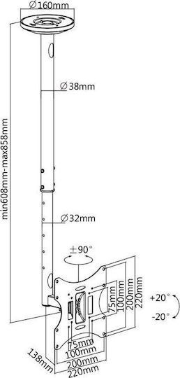 Brateck LCD-504A LCD-504A TV Mount Ceiling up to 42" and 30kg Black