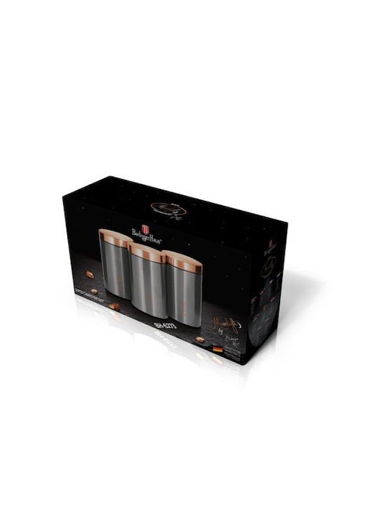 Berlinger Haus Moonlight Collection Set of 3pcs Jars for Coffee / Sugar / Tea with Lid made of Stainless Steel Silver 18x11x17.8cm