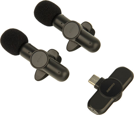 Remax Κ10 Live-Stream One-to-Two Type-C Seturi Wireless Condensator (Diafragmă Mică) Microfon Πέτου, Clip On pentru Vocale