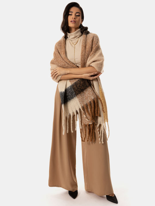 Kariertes Schal mit Fransen Beige Beige