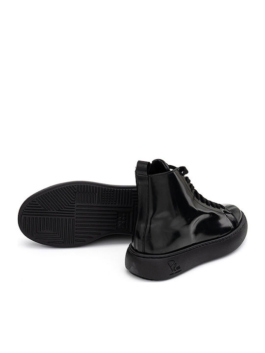 Leather Men's Boots Glossy Black