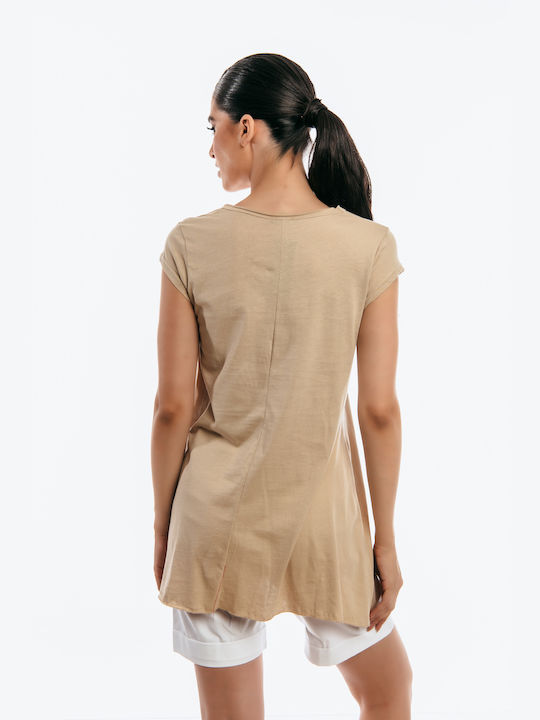 Boutique Damen Bluse Baumwolle Kurzärmelig Beige