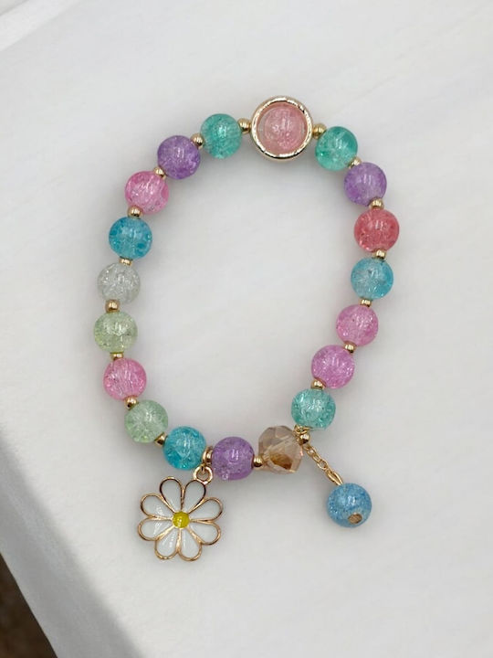 Elastic Cut Glass Multicolored Beaded Daisy Bracelet