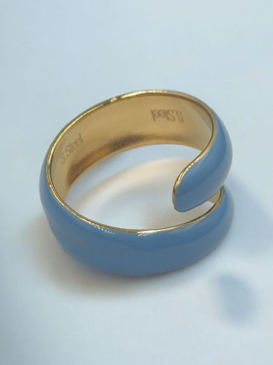 Blau Damen Ring mit Emaille aus Stahl Vergoldet