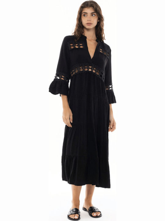 Pink Label Damen Maxi Kleid Strand Schwarz