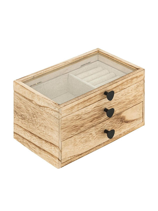 Atmosphera Wooden Jewellery Box with Drawer Beige 19.7x11.5x12.6cm