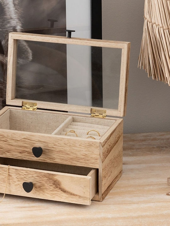 Atmosphera Wooden Jewellery Box with Drawer Beige 19.7x11.5x12.6cm