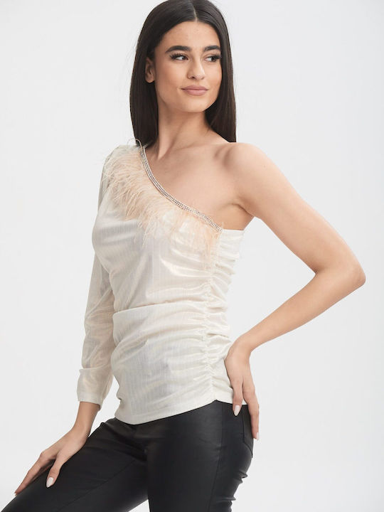 Γυναικεία Μπλούζα Off-Shoulder με έναν Ώμο Άσπρο