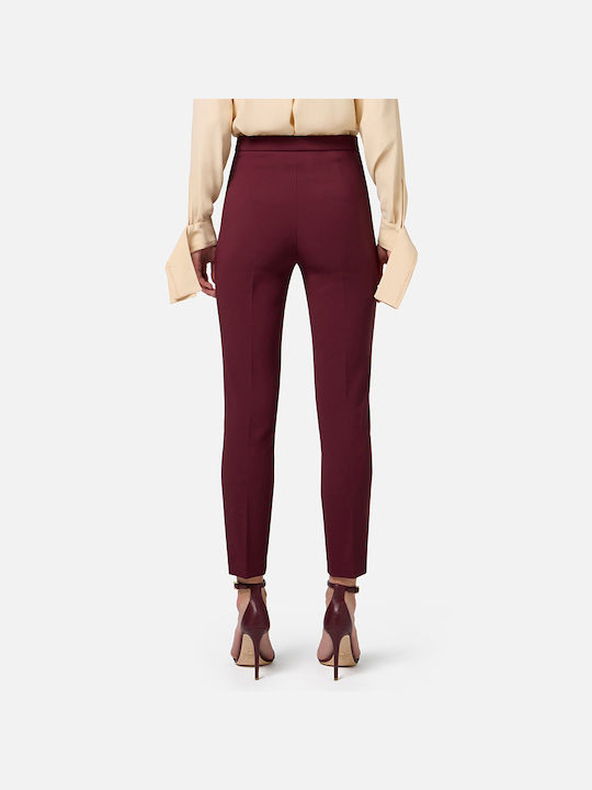Elisabetta Franchi Women's High-waisted Fabric Trousers in Slim Fit BORDO