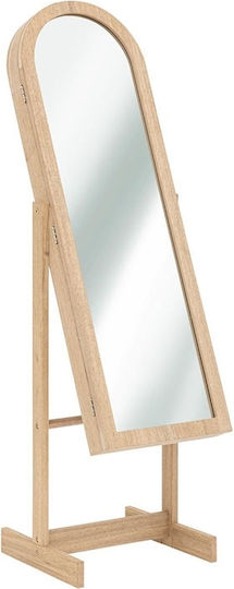 Atmosphera Gewölbter Boden- oder Standspiegel mit Beigem Holzrahmen 145x42cm
