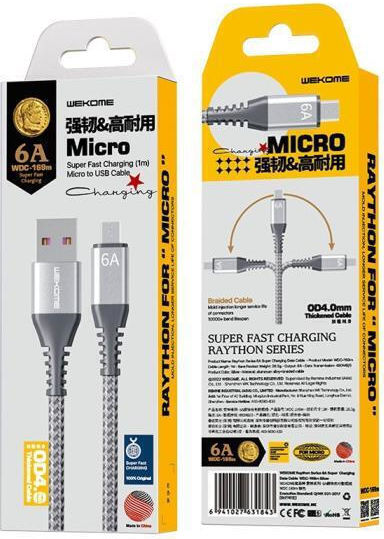 WK WDC-169 Regular USB 2.0 to micro USB Cable Ασημί 1m 1τμχ