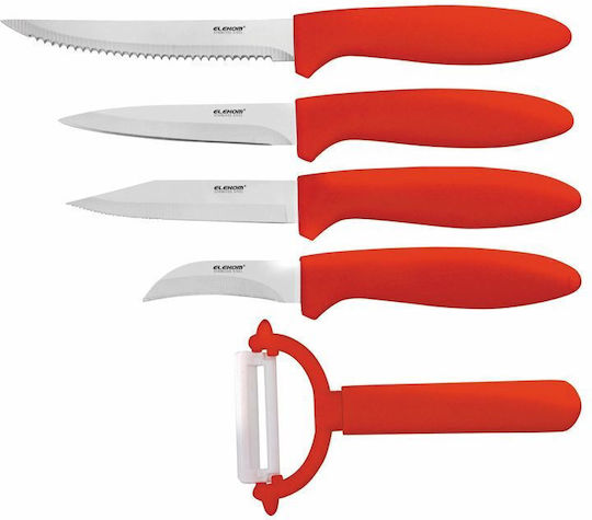 Elekom Rectangular Plastic Chopping Board Set with Knives & Peeler Red 5pcs