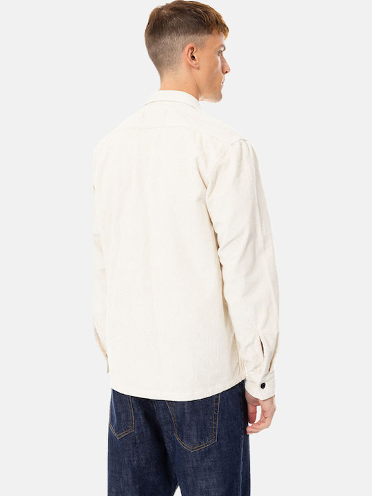 Mânecă Lungă Catifea Raiată Overshirt Ecru