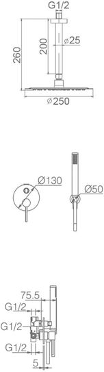 Imex Milos Built-in Mixer & Shower Head Set for Shower 2 Exits White