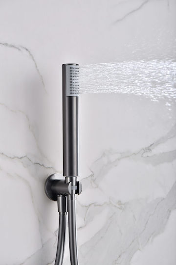 Imex Built-in Mixer, Hand Shower & Shower Head Set for Shower 2 Exits Black
