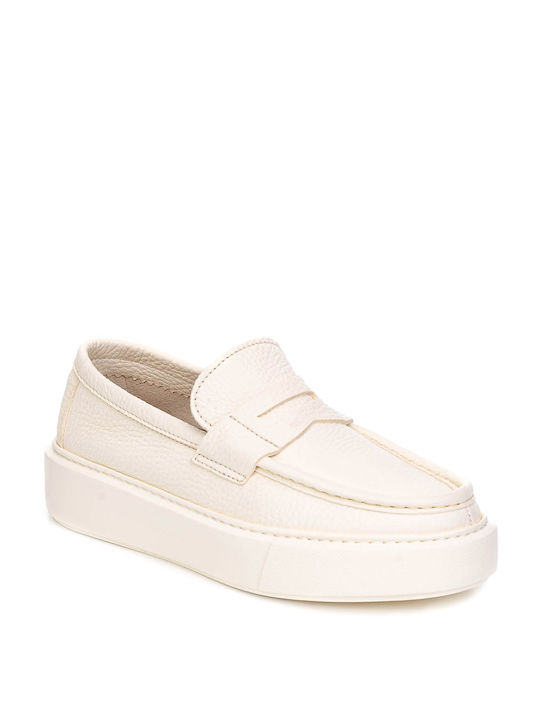 HENDERSON HANDRAILED LEATHER MOCASINS - White PADDY/BURRO