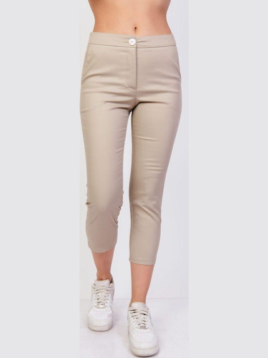 Damen Stoff Capri Hose Beige
