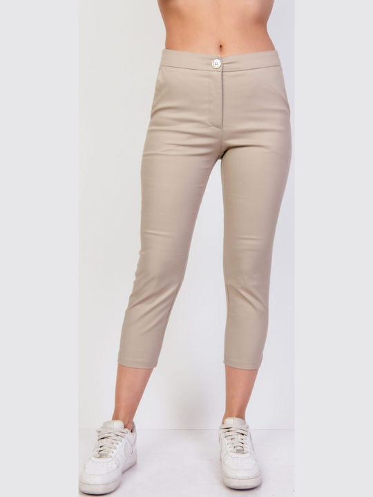 Damen Stoff Capri Hose Beige