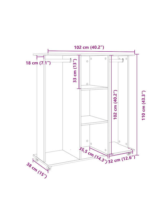 vidaXL Rollbar Kleiderständer Gray 102x38x110cm