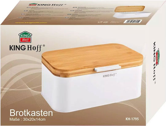 KING Hoff Ψωμιέρα με Καπάκι Μεταλλική Λευκή 30x20x14cm