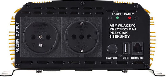 Volt Polska Inverter Αυτοκινήτου Καθαρού Ημιτόνου 1500W για Μετατροπή 12V DC σε 230V AC με 1xUSB