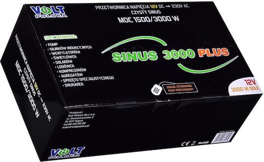 Volt Polska Inverter Αυτοκινήτου Καθαρού Ημιτόνου 1500W για Μετατροπή 12V DC σε 230V AC με 1xUSB