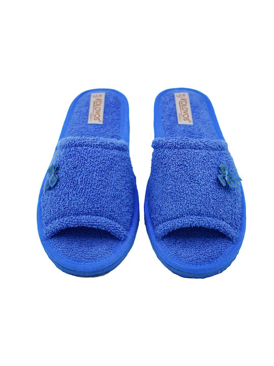 Kolovos Fabric Slippers Terry Cloth Cyan
