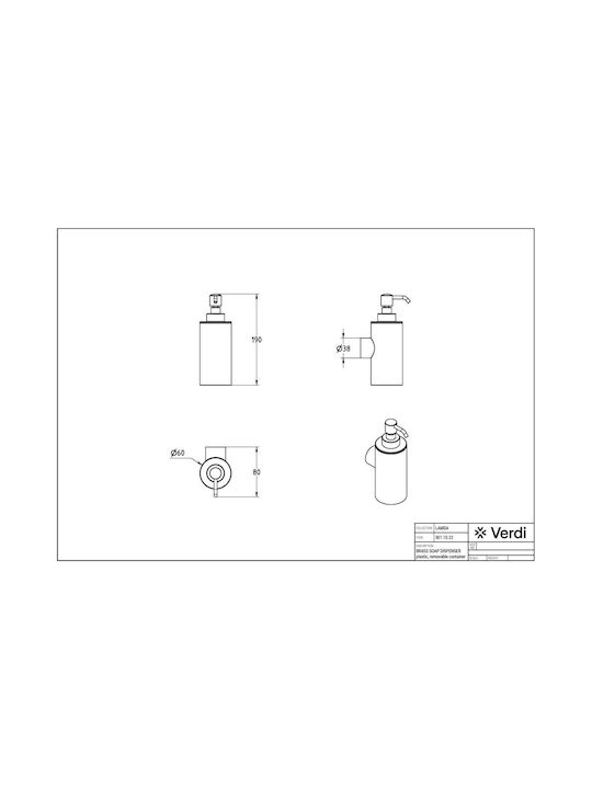 Verdi Lamda Montat pe perete Dispenser Metalic Auriu 220ml