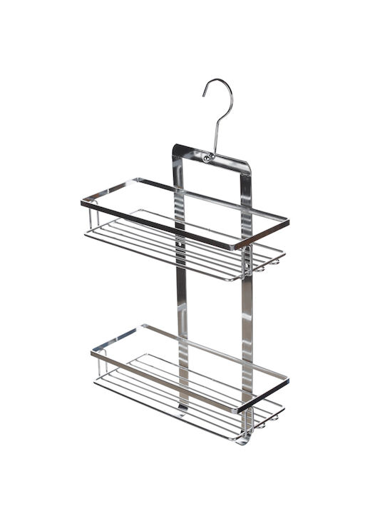 ArteLibre Montat pe perete Raft Baie Metal cu 2 Rafturi 26x11x38cm Argintie