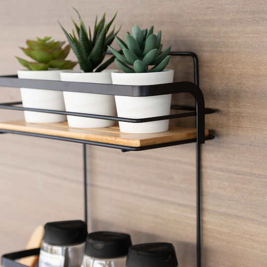 Estia Essential Montat pe perete Raft Baie Metal cu 3 Rafturi 25.5x10x49cm Neagră