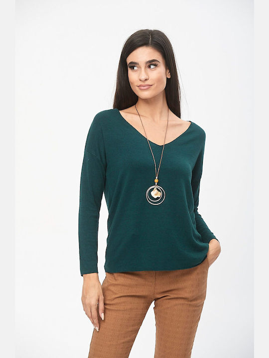 Dress Up Women's Sweater with V Neckline Green