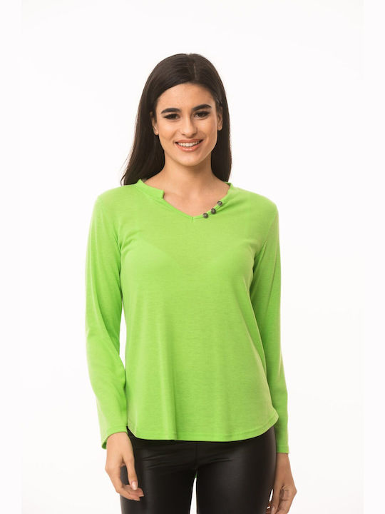 Dress Up Women's Blouse with Buttons Green