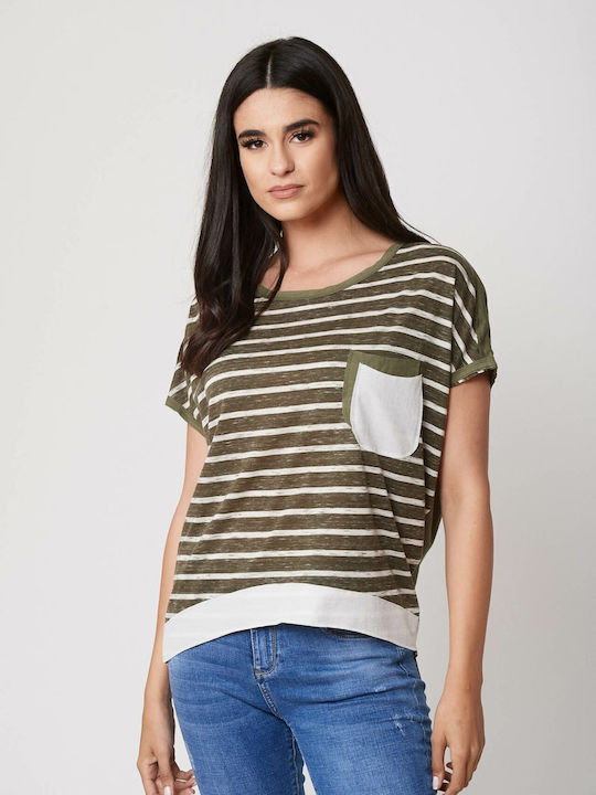 Dress Up Women's Blouse Striped Haki