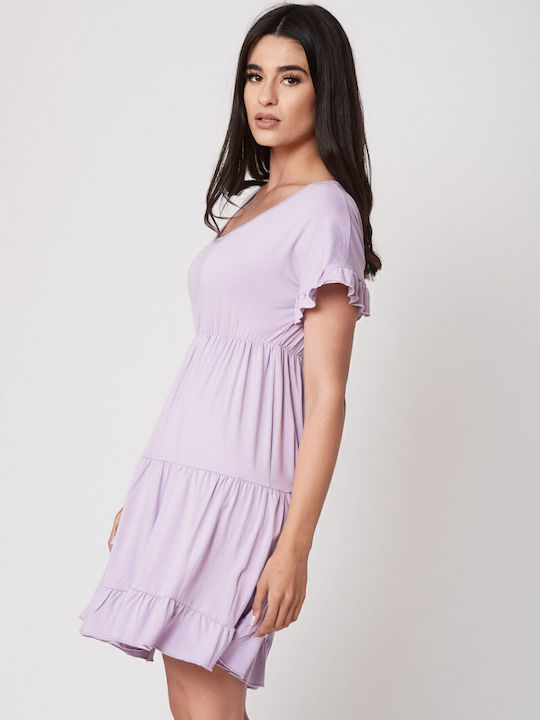 Mini Evening Dress with Ruffles Lilac