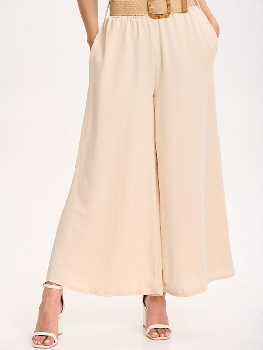 Dress Up Women's Fabric Trousers Beige